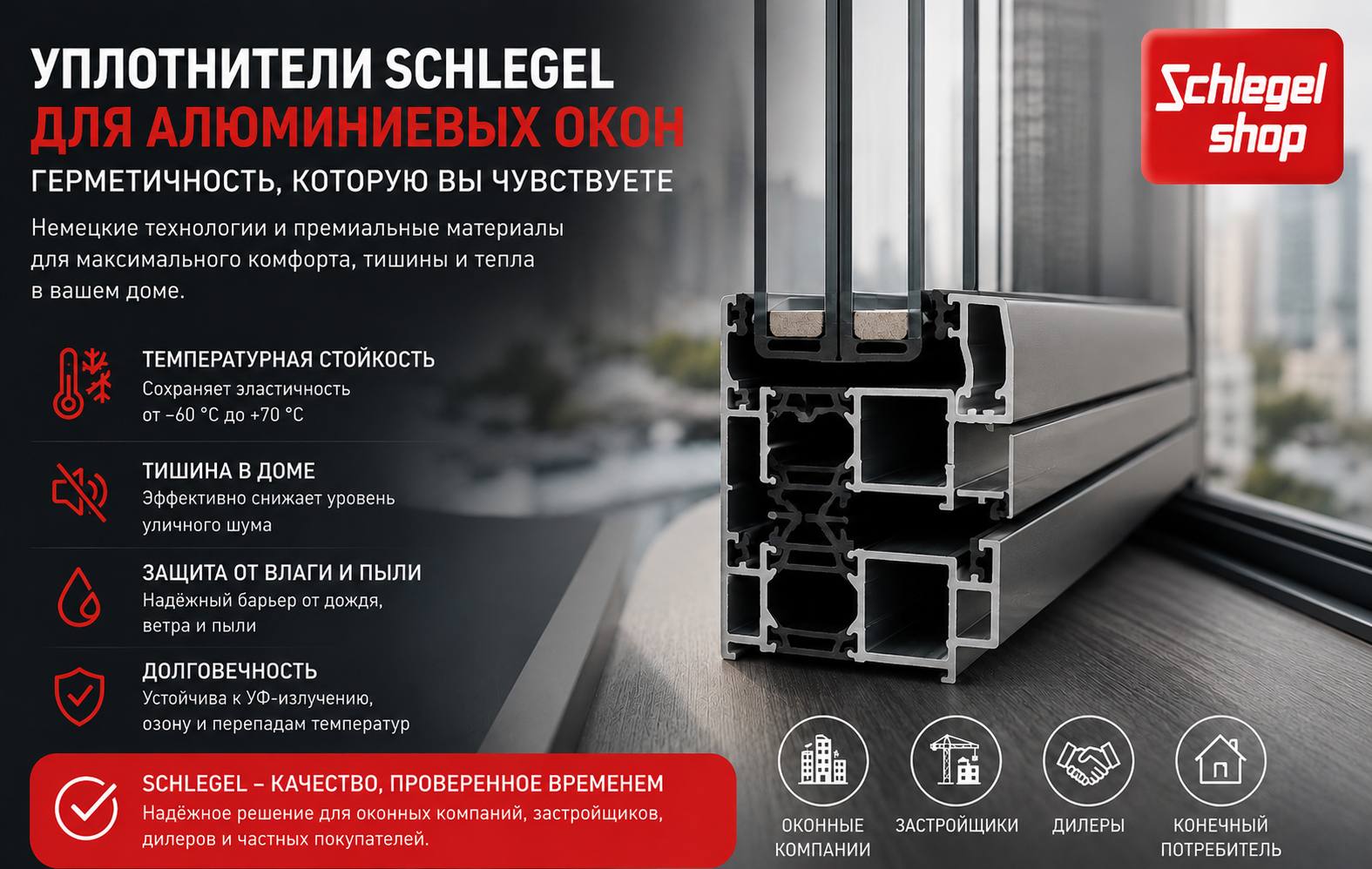 Алюминиевые окна с уплотнителем Schlegel